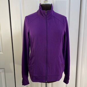 Hyba Athletic Wear Full Zip-up Purple Bomber Jacket with Mock Neckline, L